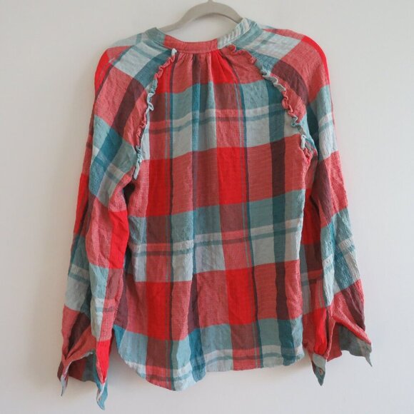 ANTHROPOLOGIE PILCRO Breezy Button Down Buffalo Plaid Seersucker Shirt Blouse - Picture 8 of 12